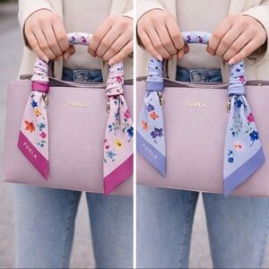 FURLA CLASSIC TONI 100% SILK BANDEAU SKINNY SCARF PINK OR PURPLE HANDLE WRAP NWT